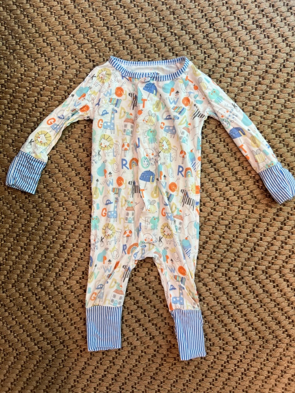 Magnetic Me Multi Pastel Alphabet & Animal Print One-Piece with Blue Trim